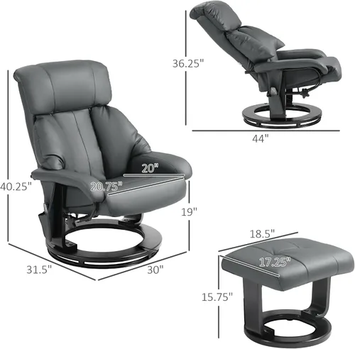 Miniatura 3 de HOMCOM Silla reclinable de masaje con otomana, reclinable giratorio de 360° y reposapiés, vibración de 10 puntos, silla reclinable de piel sintética
