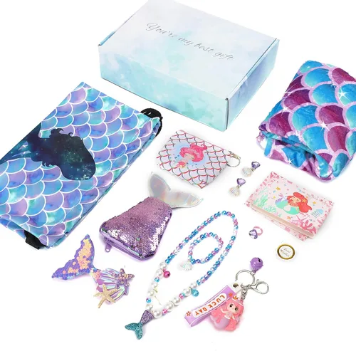 Miniatura 6 de Regalos de sirena para niñas, manta de cola de sirena, juego de maquillaje de joyería de sirena para niñas de 3 4 5 6 7 8 9 10 11 12 años Morado