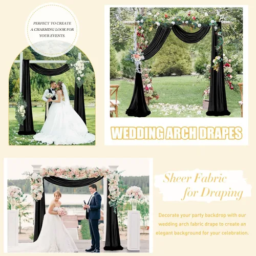 Miniatura 3 de FUHSY Arco de boda de 18 pies, 2 paneles de tela de gasa negra, cortinas transparentes para telón de fondo, accesorios de boda, arcos de boda