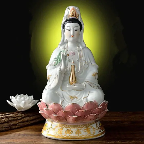Estatua de Guan Yin en Lotus – Estatua budista Avalokiteshvara Kuanyin – Regalo de Feng Shui (10 pulgadas)