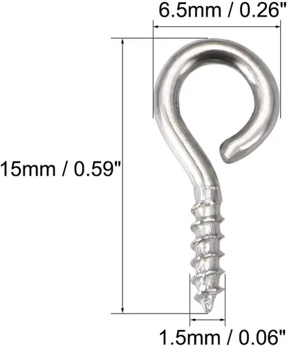 Miniatura 4 de uxcell Ganchos de ojo de tornillo pequeños de 0.59 pulgadas Tornillos autorroscantes Percha atornillada de acero al carbono Ganchos de anillo