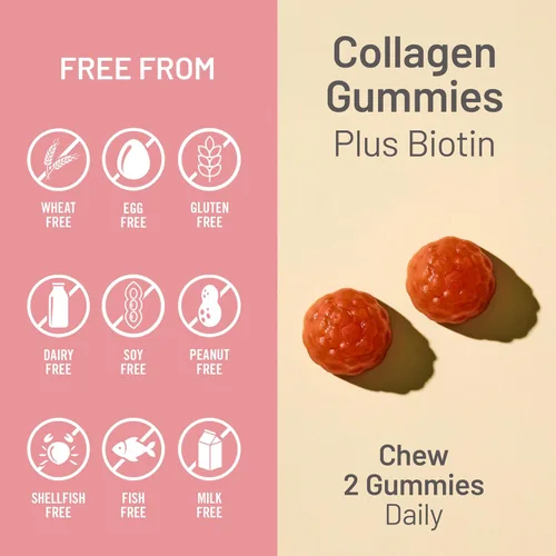 Miniatura 5 de NatureWise Gomitas de colágeno - Gomitas de colágeno hidrolizado - Péptidos de tipo 1 y 3 para mujeres + Biotina, vitamina C, E y zinc para el apoyo