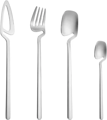 Miniatura 12 de Juego de cubiertos negros para 14 unidades, 56 unidades, incluye cucharas, tenedores, cuchillos, cucharaditas, acero inoxidable 18/10, juego