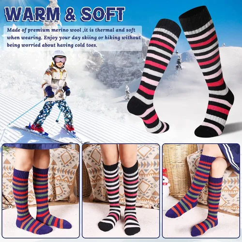Miniatura 3 de Calcetines de esquí para niños de lana merina cálidos térmicos para senderismo snowboard hasta la rodilla calcetines para botas para niños y niñas 2