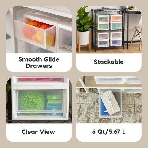 Miniatura 4 de IRIS USA Organizador de almacenamiento de cajones de plástico de 6 cuartos de galón, paquete de 2, unidad apilable con cajón deslizante