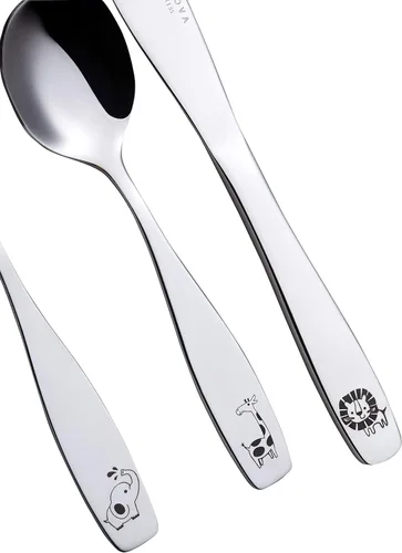 Miniatura 2 de ANNOVA Juego de cubiertos para niños de 6 piezas de acero inoxidable - 2 tenedores seguros, 2 cuchillos de cena, 2 cucharas de cena, utensilios
