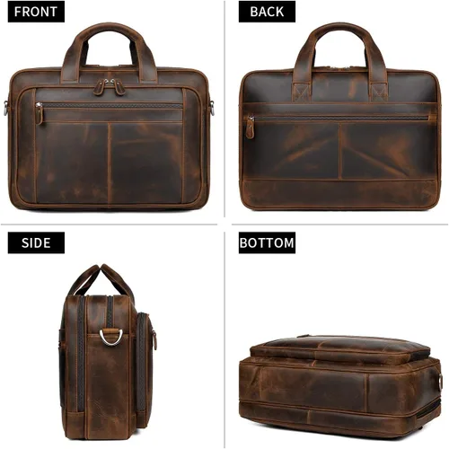 Miniatura 3 de Augus - Maletín de cuero para hombre de 16 pulgadas, bolso de hombro para laptop con correa de equipaje 100% full-grain leather, YKK zip, fits