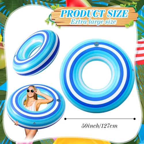 Miniatura 2 de Flotadores inflables gigantes de 50 pulgadas con diseño de rayas azules en forma de dona, flotadores de piscina para adultos, juguetes