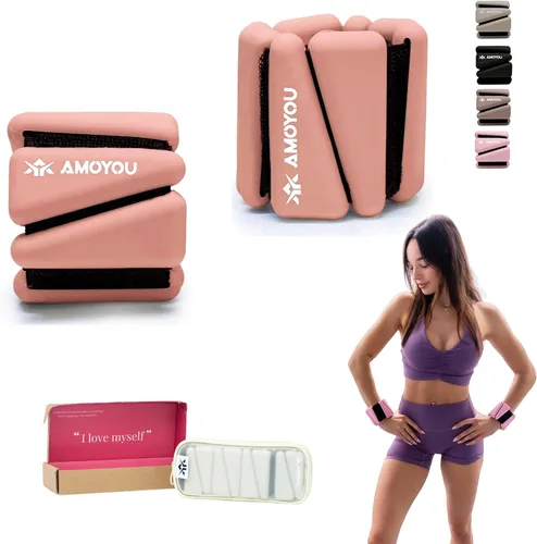 Miniatura 8 de AMOYOU Pesas de muñeca y tobillo para mujer, pesas de tobillo de 2 libras (juego de 2, 1 libra cada una), pesas de brazo para mujer, pesas de Beige