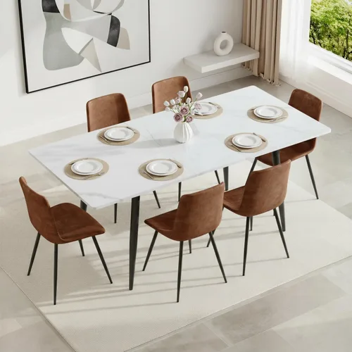 Miniatura 24 de FURNITO Mesa de comedor extensible de 59 a 75 pulgadas, mesa de comedor grande para 4-8, mesa de comedor moderna con patas de metal, mesa de comedor