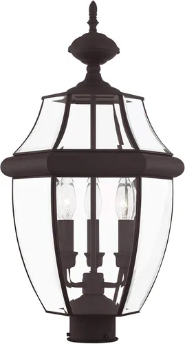 Miniatura 4 de Livex Lighting 2354-01 Monterey - Cabezal de poste de latón macizo con acabado de latón antiguo para exteriores, 3 luces con vidrio biselado