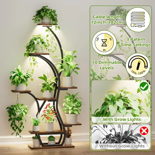Miniatura 5 de Soporte para plantas de interior con luces de crecimiento, estante esquinero de 65 pulgadas para interiores, 8 niveles altos iluminados para plantas