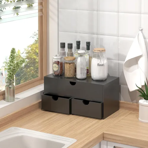 Miniatura 6 de Organizador de escritorio de bambú con cajones, cajones de almacenamiento de escritorio para facturas, suministros de oficina, utensilios de cocina