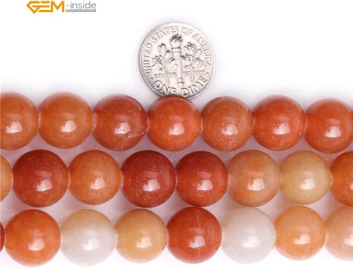 Miniatura 2 de GEM-Inside - Cuentas redondas de jade de aventurina naranja natural de 0.472 pulgadas (0.472 in), cuentas de agujero grande para hacer joyas