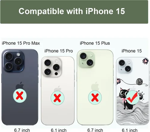 Miniatura 7 de Unov for iPhone 15 Case, Clear with Design, Slim Fit Good Grip, Embossed Phone Case, Shockproof Protective Cover, Raised Camera Protection, Soft