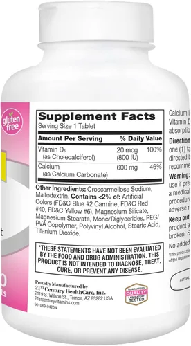 Miniatura 4 de 21st Century Calcio Plus D Suplemento Tableta, 600 mg, 400