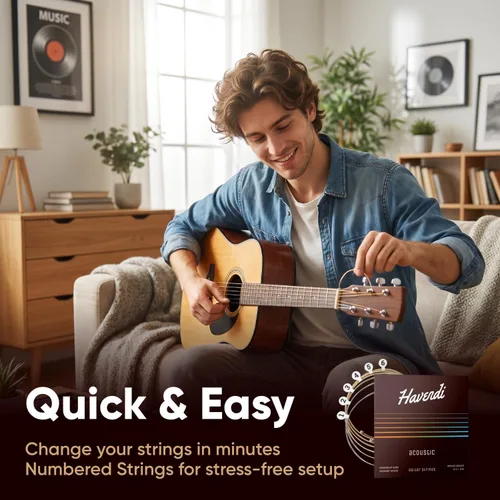 Miniatura 7 de HAVENDI® Cuerdas de guitarra I Cuerdas de guitarra acústica con revestimiento de bronce fosforoso I Calidad de sonido brillante I Incluye 3 púas