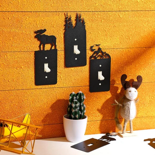 Miniatura 4 de Lothee 6 piezas de placa de metal para interruptor de luz de oso, alce, árbol, montaña, alce, bosque, placa de salida de palanca, cubierta de pared
