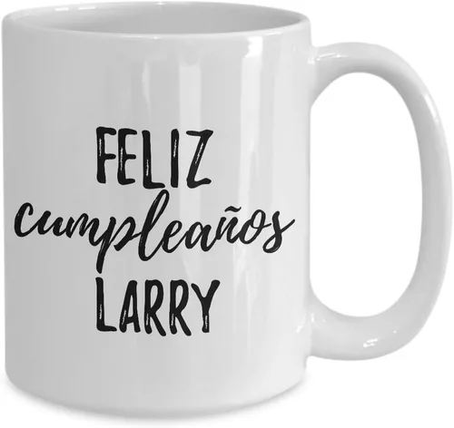 Miniatura 2 de Feliz Cumpleanos Larry Taza española de feliz cumpleaños personalizado con nombre de regalo, taza de café y té, grande, 15 onzas