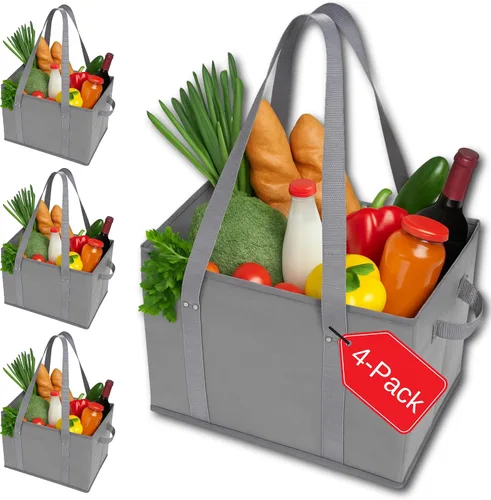 Miniatura 9 de BAG-THAT! Paquete de 4 bolsas reutilizables para comestibles, bolsas de compras tipo tote grandes y resistentes para comestibles con asas plegables