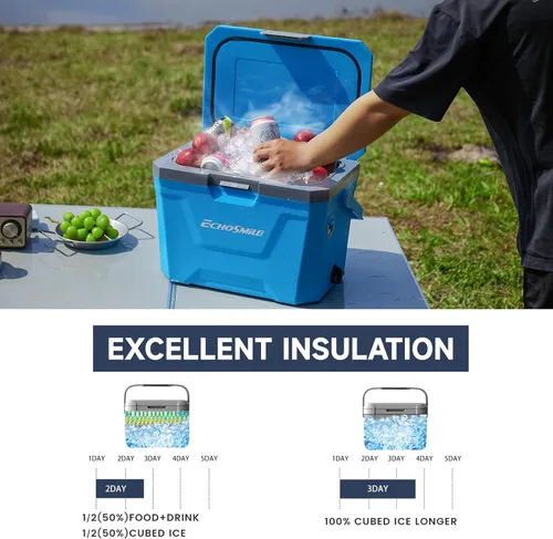 Miniatura 2 de EchoSmile Enfriador portátil aislado de 20L/21qt, enfriador duro para exteriores, caja de hielo para camping, bebidas, playa, pesca y navegación