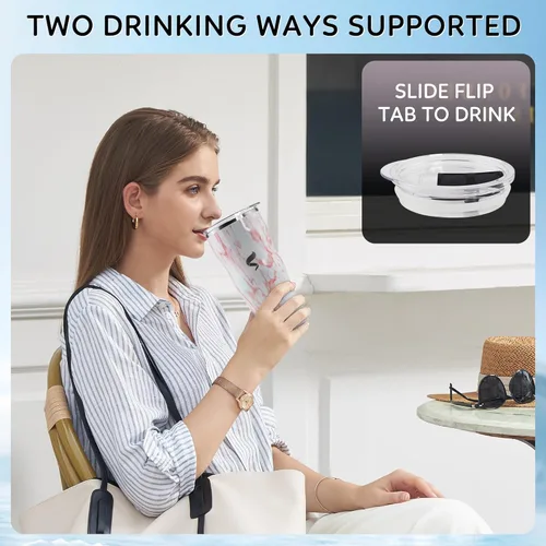 Miniatura 6 de Vaso aislado de 20 onzas con popote y tapa, pajitas de acero inoxidable para vaso, taza de viaje al vacío de doble pared, a prueba de derrames, taza