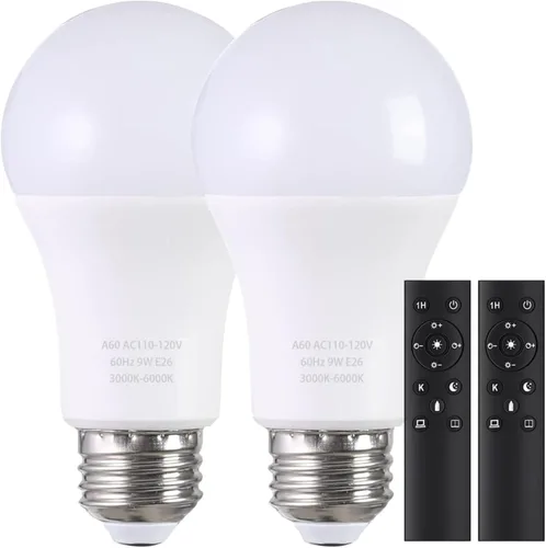 Miniatura 9 de Bombillas LED A19 con control remoto, bombillas de 800 lm 9 W (equivalente a 60 W), regulables continuas 3000K-6000K, base E26, CRI 80+, 2.4 GHz