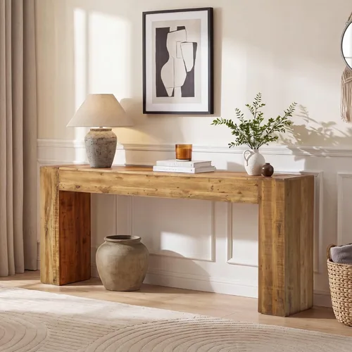 Miniatura 10 de Mesa consola de madera maciza para entrada, mesa de sofá de granja de 63 pulgadas de largo detrás del sofá, mesas de entrada rectangulares rústicas