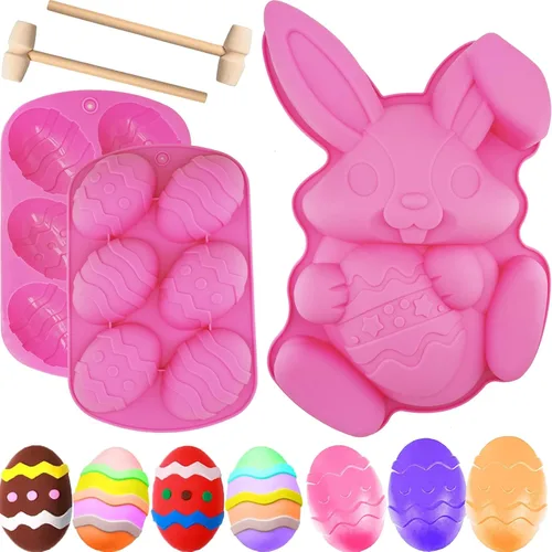 Molde de conejo grande para huevos de Pascua, molde de silicona con forma de huevo de Pascua en 3D, molde de silicona para pastel de conejo de Rosa