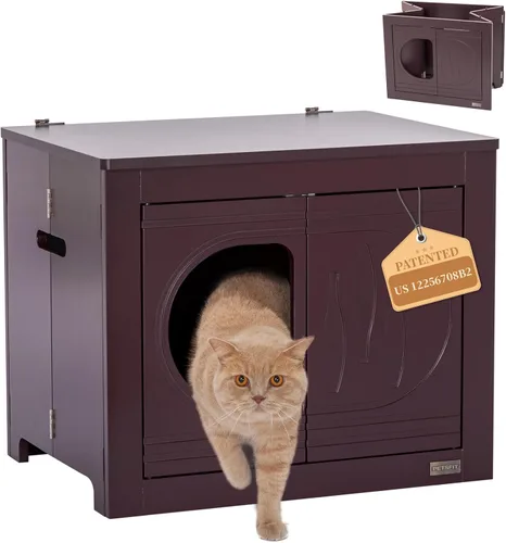Miniatura 9 de Petsfit Caja de arena plegable, no requiere herramientas para el montaje, caja de arena para gatos, muebles ocultos, se adapta a la mayoría de cajas
