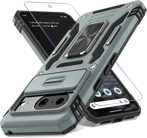 Miniatura 47 de DEERLAMN Funda para Google Pixel 8 con cubierta deslizante para cámara + protector de pantalla (1 paquete), soporte de anillo giratorio grado
