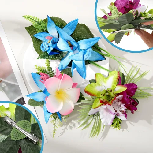 Miniatura 4 de HAIMEIKANG - Pinza para el pelo, 3 piezas de horquillas de flores hawaianas - Accesorios de cabello con flores tropicales artificiales para mujeres