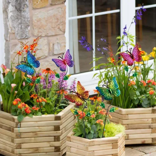 Paquete de 5 Estacas Decorativas de Jardín con Mariposas, Decoración al Aire Libre de Metal para Patio y Jardín