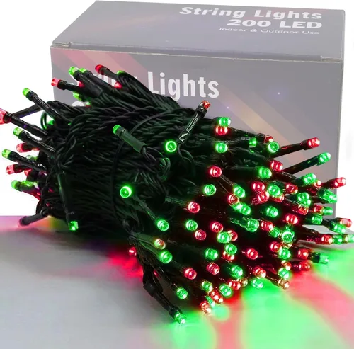 Miniatura 16 de Iluminación del hogar de 66 pies. Mini luces decorativas de Navidad de 200 luces LED de alambre verde, luces de hada estrellada enchufables, 8 modos