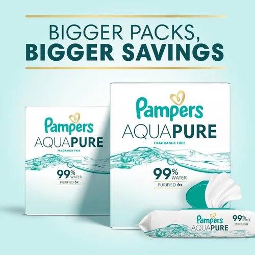 Miniatura 12 de Pampers Aqua Pure Toallitas para bebé, 99% agua, sin fragancia, 336 toallitas para bebé en total (6 paquetes con tapa de apertura)