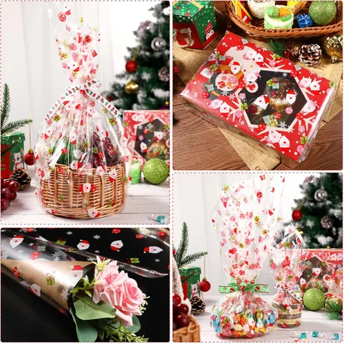 Miniatura 4 de Toyvian Rollo de celofán de 1,181.1 x 15.7 in, 2,5 mil, Papá Noel, decorado para Navidad, fiesta en casa, decoración de frutas