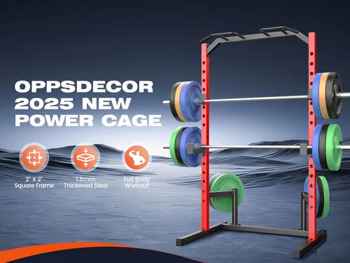 Miniatura 7 de OPPSDECOR Squat Rack, Multi-Function Power Cage Rack with Adjustable Weight Bench, Squat Rack with Pull-up Bar, J-Hooks, More Training Attachment