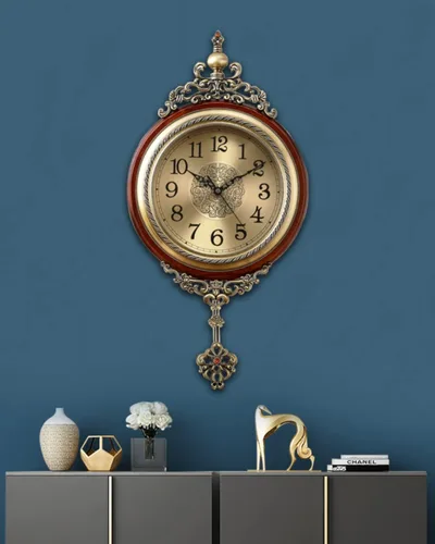 Miniatura 3 de Reloj de pared de péndulo, movimiento de cuarzo a pilas, silencioso sin tictac, reloj de madera grande de metal antiguo, para decoración del hogar