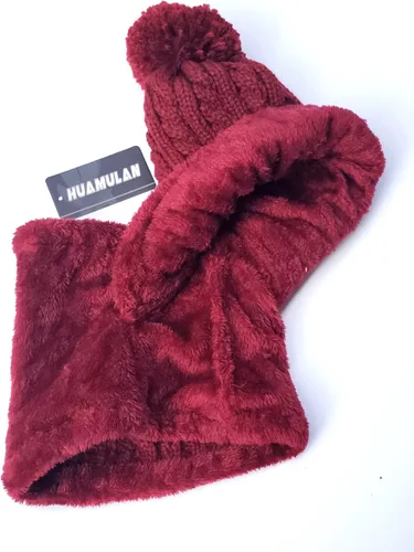 Miniatura 2 de HUAMULAN Gorro de invierno para mujer, de una pieza, con forro polar, pasamontañas, conjunto de máscara de pasamontañas, bufanda de cuello