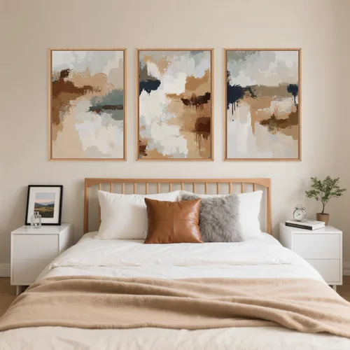 Miniatura 5 de LHIUEM Gran Arte de Pared de Lienzo Abstracto Marrón Gris Enmarcado, Decoración de Pared en Toques de Pincel Pastel, Pintura de Pared Moderna