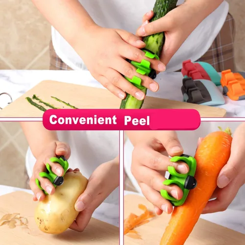 Miniatura 3 de Mudder 4 Piezas Pelador de Verduras de Dedo y Palma para Cocina, Pelador de Frutas y Patatas con Cómodo Agarre de Goma para Calabaza, Zanahoria
