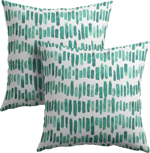 Miniatura 22 de Juego de 2 fundas de almohada de rayas negras para exteriores, 16 x 16 pulgadas, diseño geométrico de rayas abstractas, algodón y lino, cuadradas