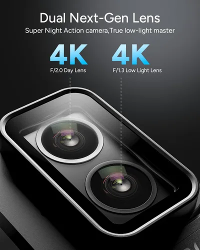 Miniatura 4 de SJCAM Cámara de acción SJ20, visión nocturna MIC Ultra y 4K verdadero, potencia 8H, lente dual 4K, FOV gran angular de 154°, movimiento de poca luz