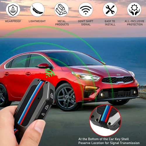 Miniatura 3 de Moonlinks Compatible con funda para llavero Kia de 5 botones, funda de metal gris y funda de silicona con llavero para Ceed Cerato Forte NIRO Seltos