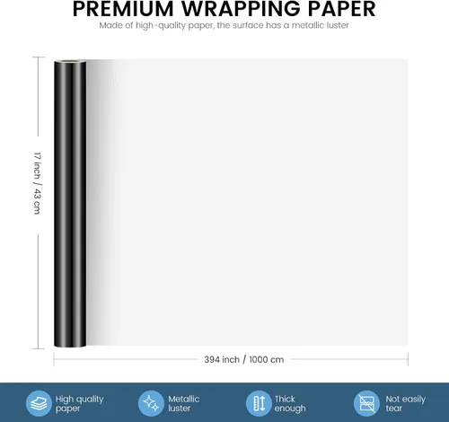 Miniatura 2 de KMER LIFE - Rollo de papel de regalo metálico 17 x 394 pulgadas - Envase de regalo premium para cumpleaños, Navidad, baby shower, San Valentín, Negro