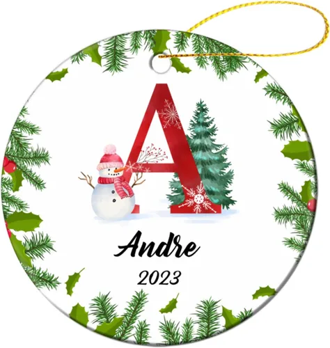 Adorno personalizado con inicial de Navidad, regalo de decoración de árbol de Navidad, monograma de 26 letras para la primera Navidad, adorno de