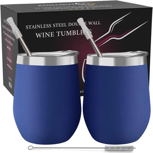Miniatura 42 de CHILLOUT LIFE Vasos Térmicos de Vino de Acero Inoxidable de 12 oz Paquete de 2 - Vasos de Vino con Aislamiento al Vacío de Doble Pared con Tapas