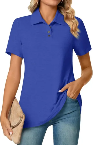 Aodemo Camisas tipo polo de verano para mujer, con botones, cuello tipo túnica, manga corta, cuello en V, blusas sueltas