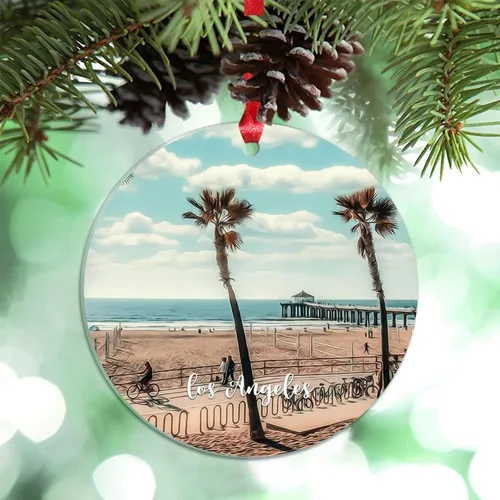 Miniatura 28 de Adornos de Navidad de California Estados Unidos, paisaje urbano de Los Ángeles, adornos de árbol de Navidad, adornos de Navidad personalizados
