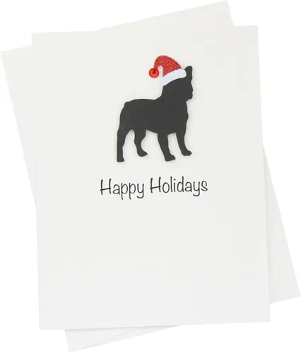 Miniatura 29 de Black Doodle Bernedoodle - Tarjetas de Navidad (10 unidades), hechas a mano, base blanca, perro con sombrero de Papá Noel Negro